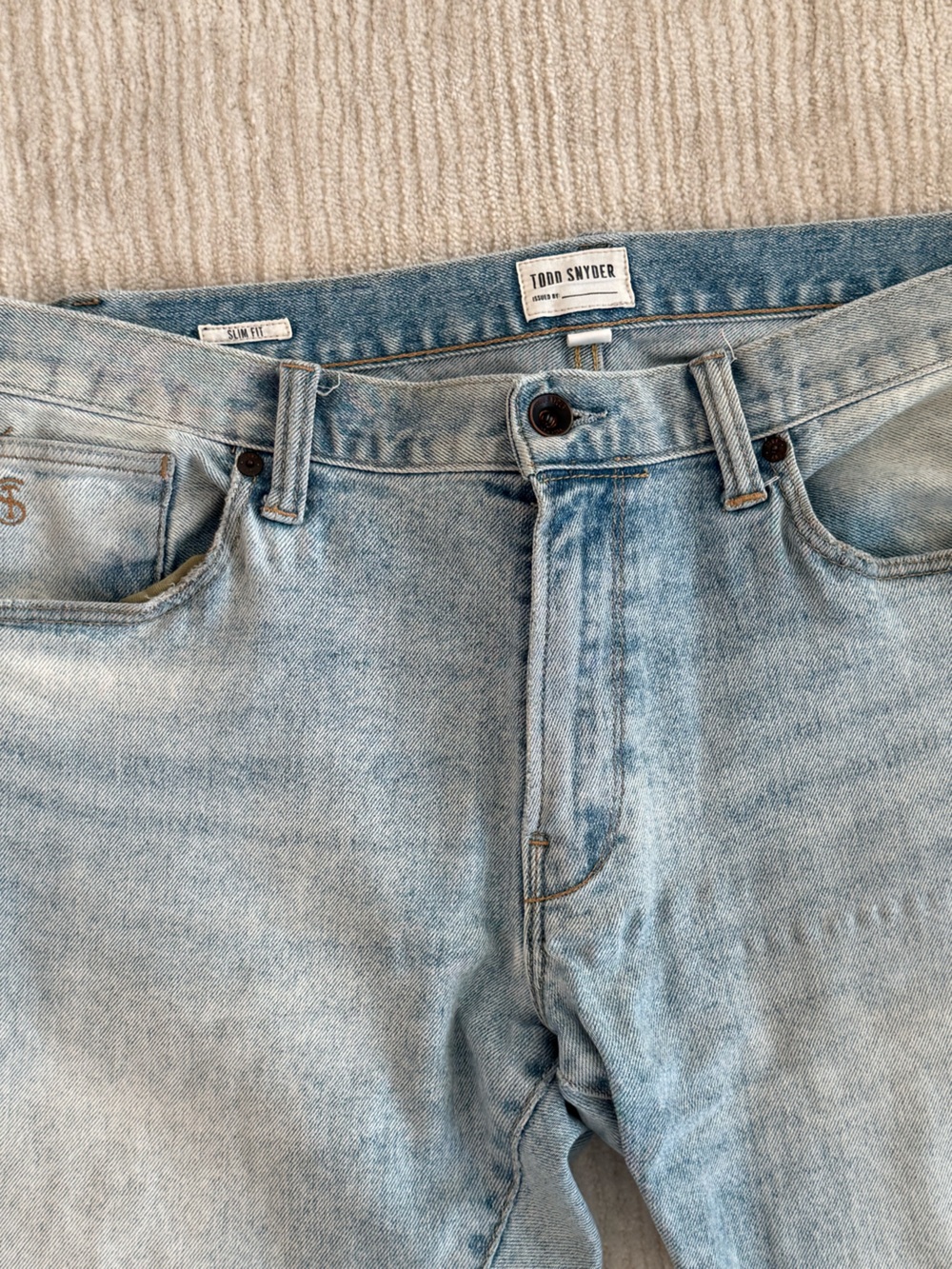 Todd Snyder Light Wash Slim Fit Jeans - Light Indigo - Picture 3 of 10